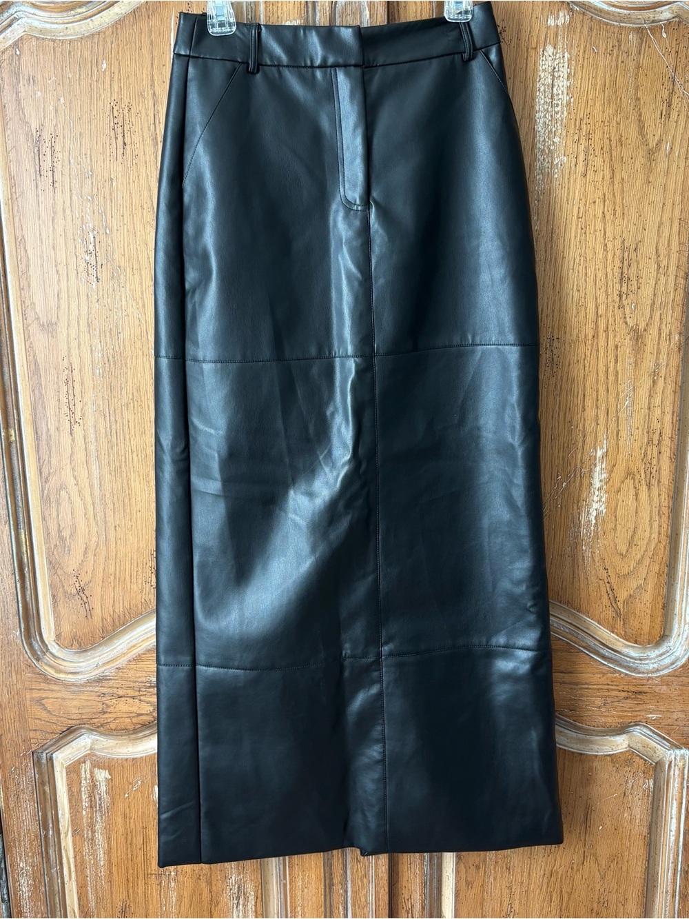 Nasty Gal Black Faux Leather Paneled Maxi Column Skirt Size 6